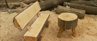 Bench and table without a single nail. With some skill in using a chainsaw, such a kit can be quickly made without a single nail. 